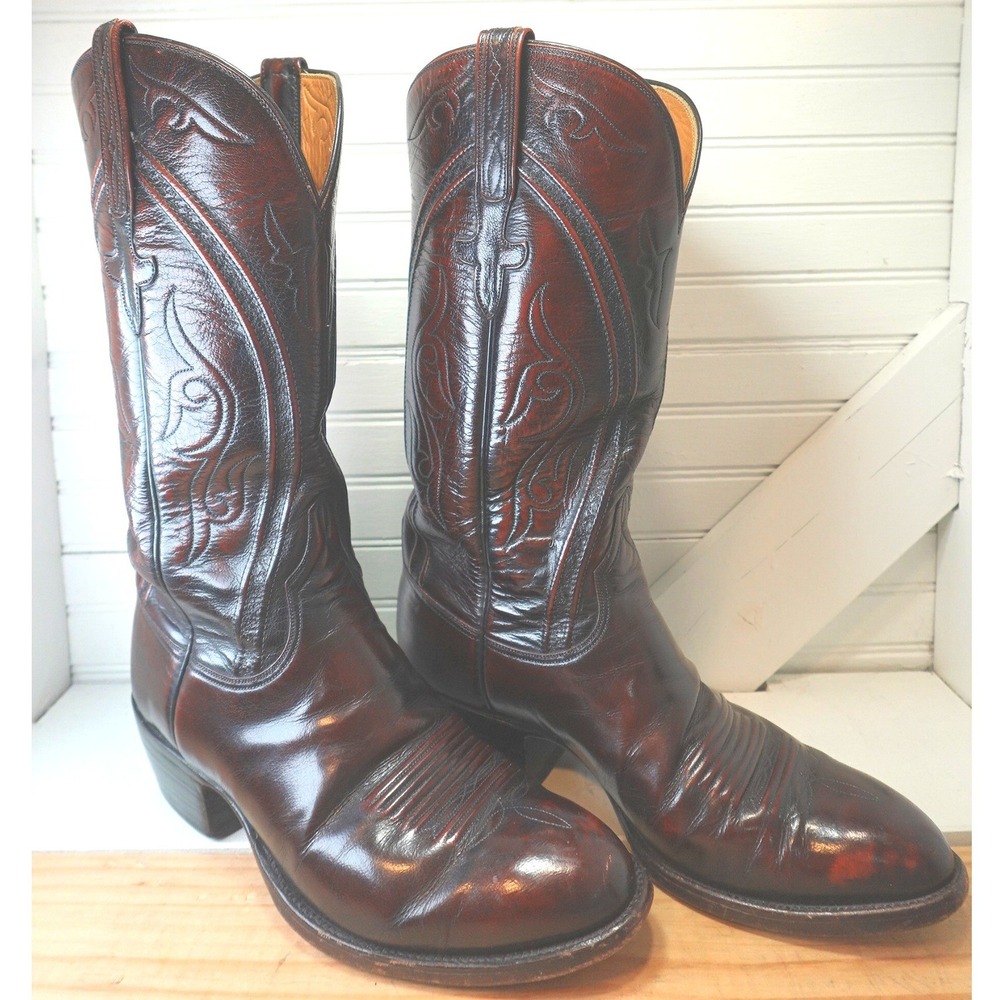 Lucchese San Antonio Boots Black Cherry Leather Men's size 8EEE Wide Classic